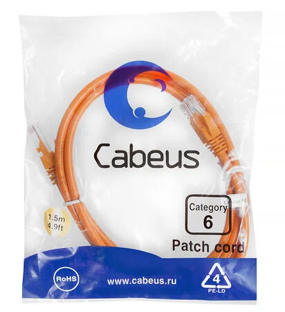 Патч-корд Cabeus PC-UTP-RJ45-Cat.6-1.5m-OR (8699c)