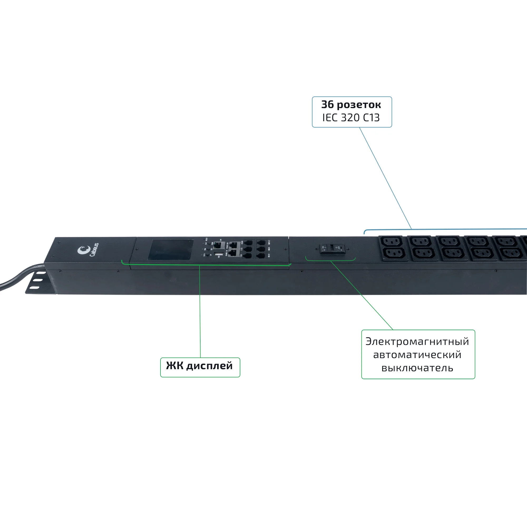 Cabeus SMART-PDU-32-1P-36C13-6C19-I309-M (12595c) Вертикальный блок розеток 19" до 32 А