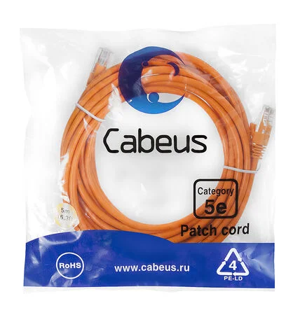Патч-корд Cabeus PC-UTP-RJ45-Cat.5e-5m-OR-LSZH (9525c)