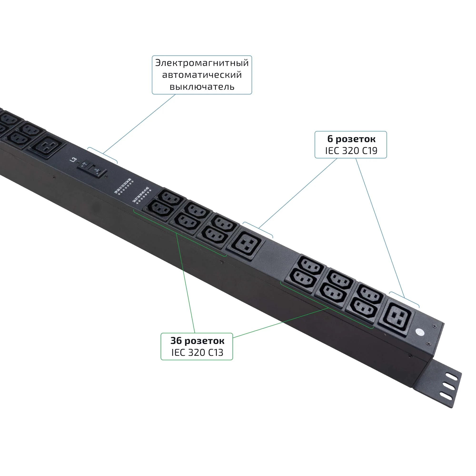 Cabeus SMART-PDU-16-3P-36C13-6C19-I309-M (12597c) Вертикальный блок розеток 19" , до 16А