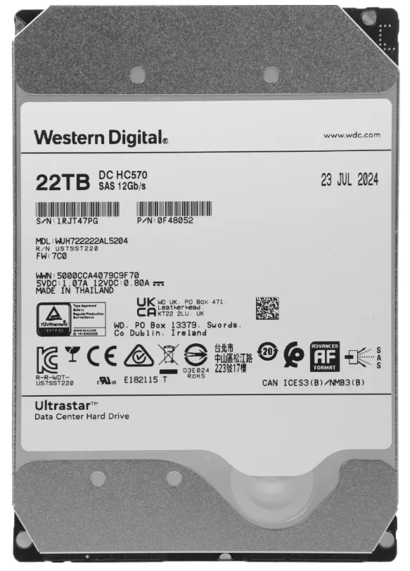 Жесткий диск HDD Western Digital WUH722222AL5204, 22 ТБ, 512 МБ, 7200 об/мин