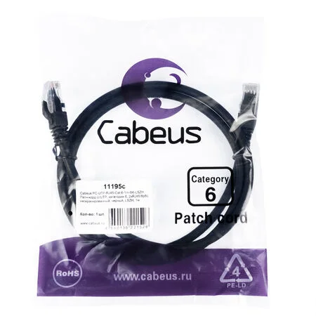 Патч-корд Cabeus PC-UTP-RJ45-Cat.6-1m-BK-LSZH (11195c)