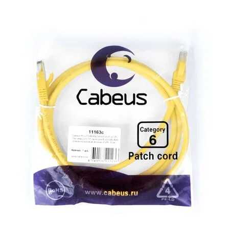 Патч-корд Cabeus PC-UTP-RJ45-Cat.6-1.5m-YL-LSZH (11163c)