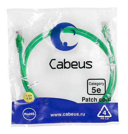 Патч-корд Cabeus PC-UTP-RJ45-Cat.5e-1.5m-GN (7692c)