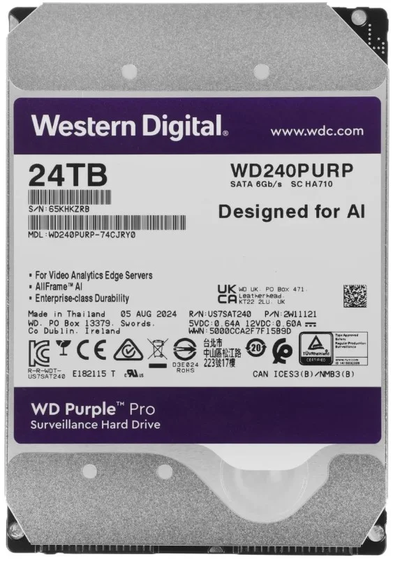Жесткий диск HDD Western Digital WD240PURP, 24 ТБ, 512 МБ, 7200 об/мин