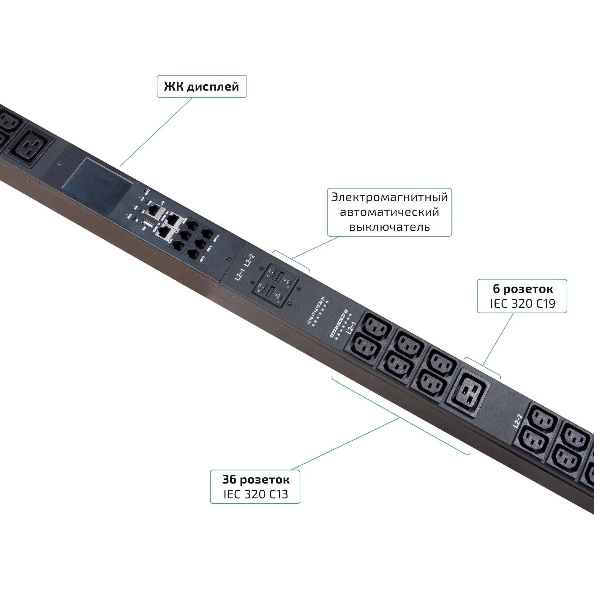 Cabeus SMART-PDU-32-3P-36C13-6C19-I309-CM (12604c) Вертикальный блок розеток 19" , до 16А