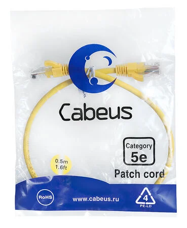 Патч-корд Cabeus PC-UTP-RJ45-Cat.5e-0.5m-YL (7666c)