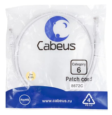 Патч-корд Cabeus PC-UTP-RJ45-Cat.6-2m-WH (8672c)