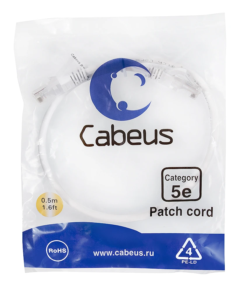 Патч-корд Cabeus PC-UTP-RJ45-Cat.5e-0.5m-WH (7665c)