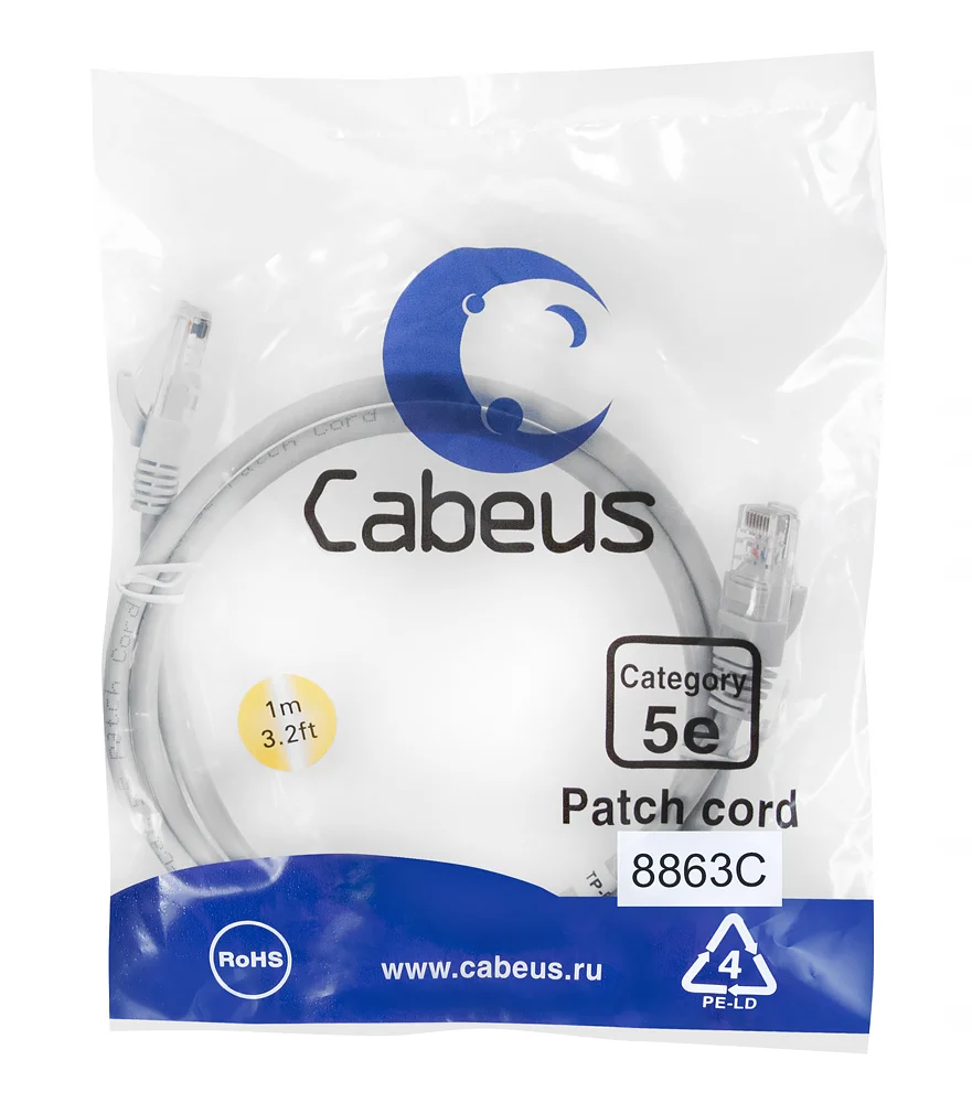 Патч-корд Cabeus PC-UTP-RJ45-Cat.5e-1m-LSZH (8863c)