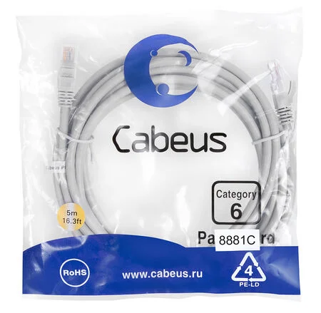 Патч-корд Cabeus PC-UTP-RJ45-Cat.6-5m-LSZH (8881c)