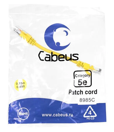 Патч-корд Cabeus PC-UTP-RJ45-Cat.5e-0.15m-YL (8985c)