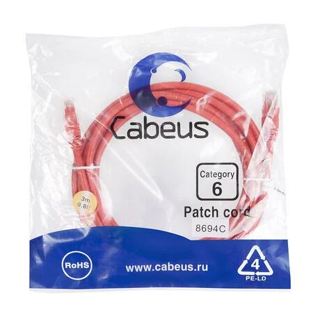 Патч-корд Cabeus PC-UTP-RJ45-Cat.6-3m-RD (8694c)
