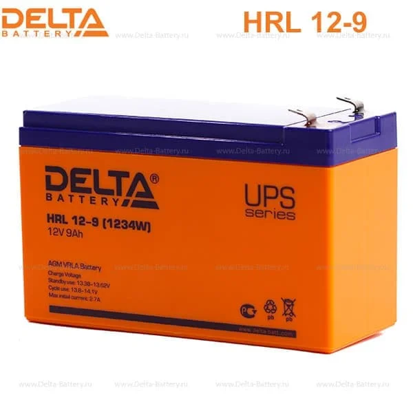 Аккумулятор Delta HRL 12-9 Х (1234W) AGM (12 В / 9 Ач)
