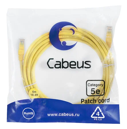 Патч-корд Cabeus PC-UTP-RJ45-Cat.5e-5m-YL-LSZH (9501c)