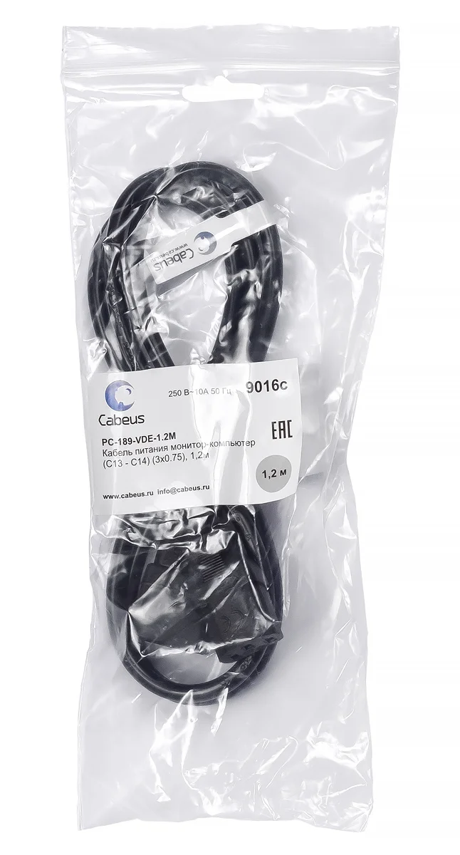 Cabeus PC-189-VDE-1.2M (9016c) кабель питания IEC 320 C13 + IEC 320 C14, 1.2 м