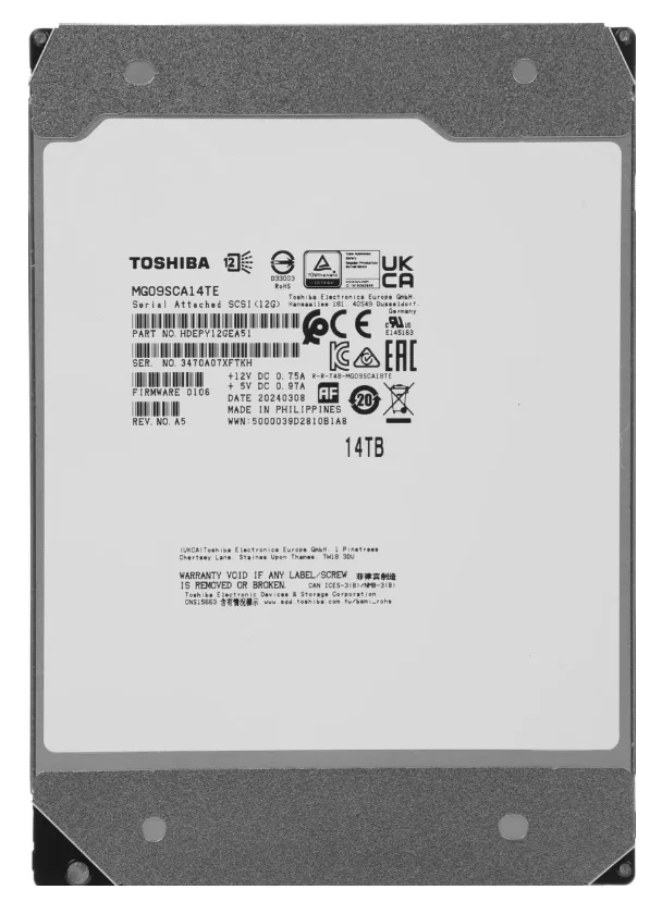Жесткий диск HDD Toshiba MG09SCA14TE, 14 ТБ, 512 МБ, 7200 об/мин