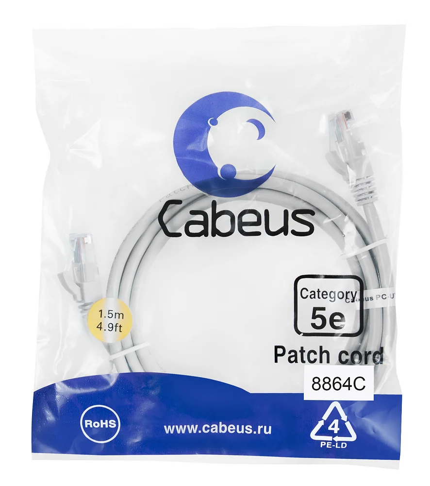 Патч-корд Cabeus PC-UTP-RJ45-Cat.5e-1.5m-LSZH (8864c)