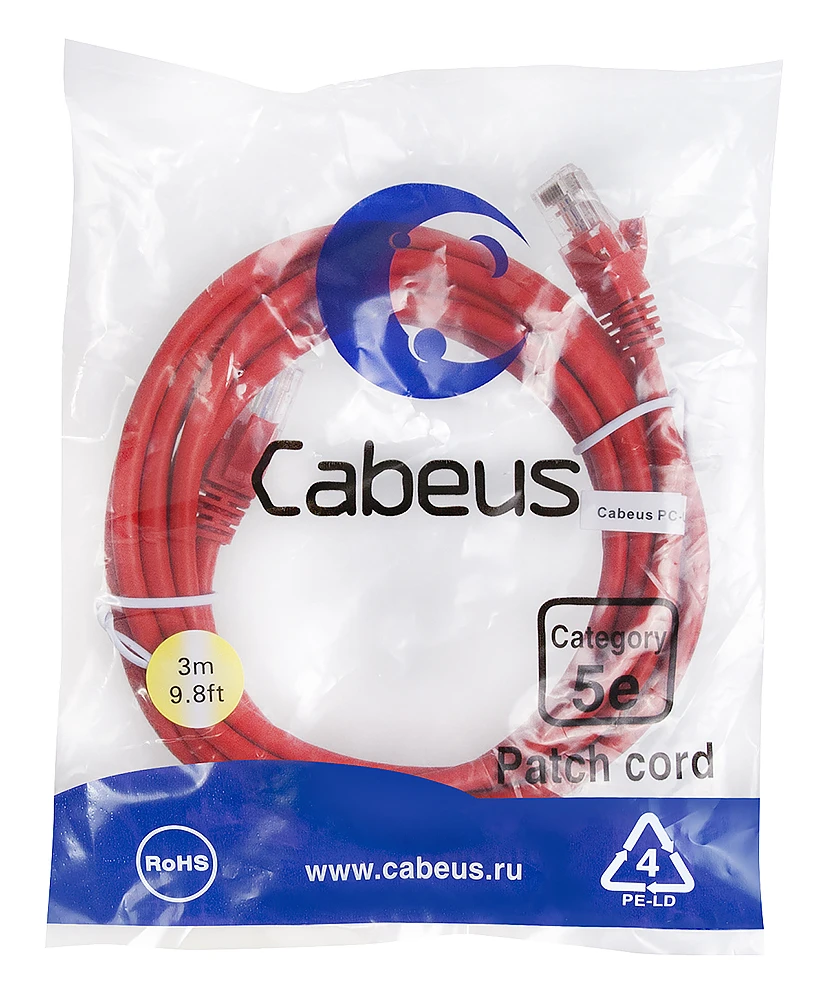 Патч-корд Cabeus PC-UTP-RJ45-Cat.5e-3m-RD (7684c)