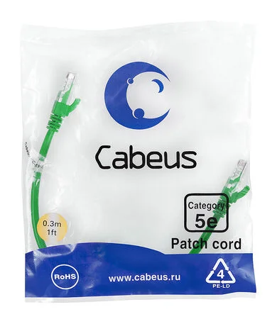 Патч-корд Cabeus PC-UTP-RJ45-Cat.5e-0.3m-GN-LSZH (9503c)
