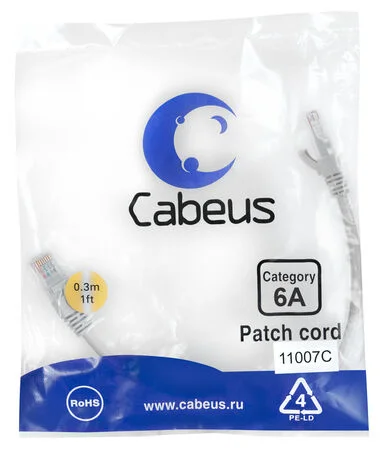 Патч-корд Cabeus PC-SSTP-RJ45-Cat.6a-0.3m-LSZH (11007c)