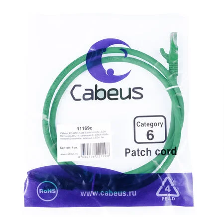 Патч-корд Cabeus PC-UTP-RJ45-Cat.6-1m-GN-LSZH (11169c)