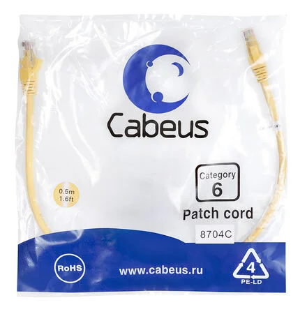 Патч-корд Cabeus PC-UTP-RJ45-Cat.6-0.5m-YL (8704c)