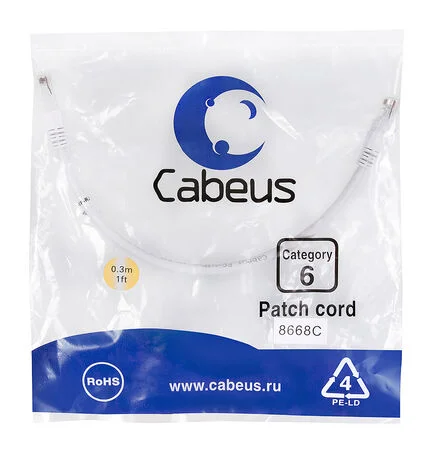 Патч-корд Cabeus PC-UTP-RJ45-Cat.6-0.3m-WH (8668c)