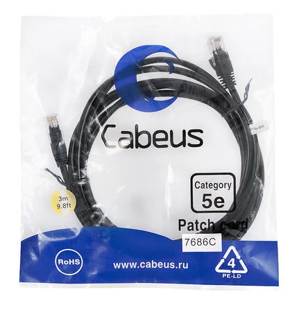 Патч-корд Cabeus PC-UTP-RJ45-Cat.5e-3m-BK-LSZH (9540c)