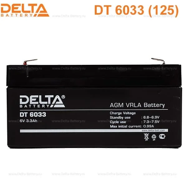 Аккумулятор Delta DT 6033 (125) AGM (6 В / 3,3 Ач)