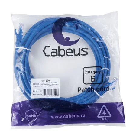 Патч-корд Cabeus PC-UTP-RJ45-Cat.6-5m-BL-LSZH (11192c)
