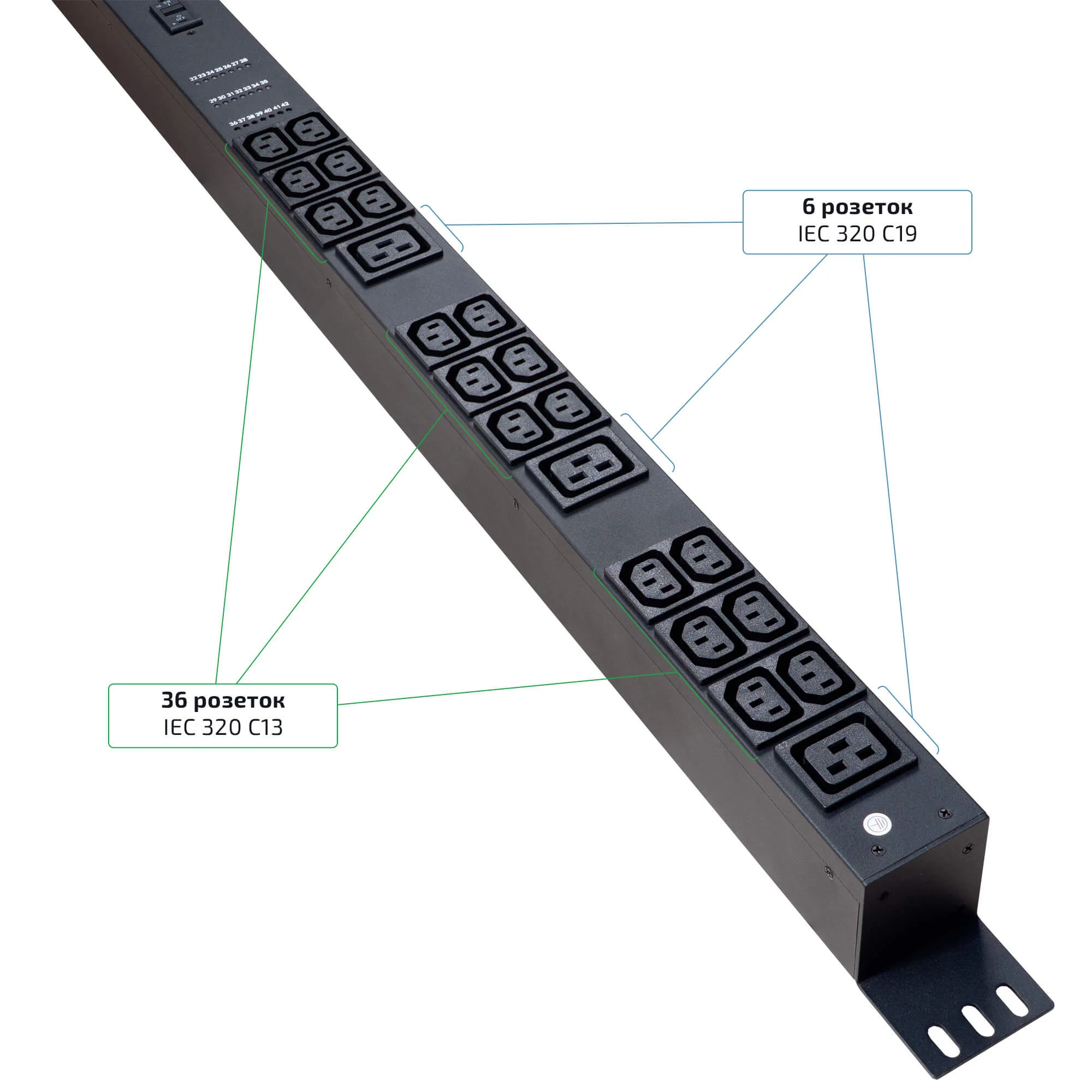 Cabeus SMART-PDU-32-1P-36C13-6C19-I309-CM (12601c) Вертикальный блок розеток 19" , до 16А
