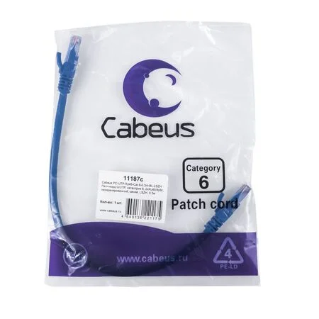 Патч-корд Cabeus PC-UTP-RJ45-Cat.6-0.3m-BL-LSZH (11187c)