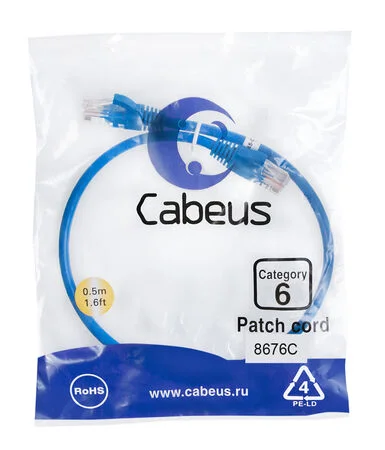 Патч-корд Cabeus PC-UTP-RJ45-Cat.6-0.5m-BL (8676c)