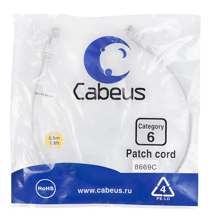 Патч-корд Cabeus PC-UTP-RJ45-Cat.6-0.5m-WH (8669c)