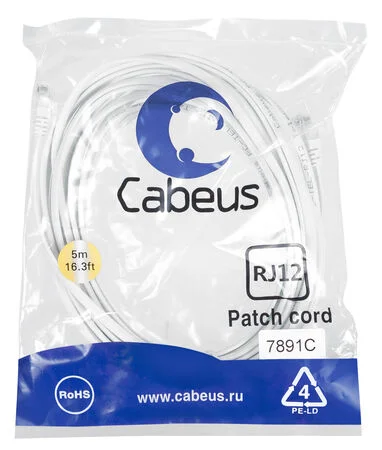 Патч-корд Cabeus PC-TEL-RJ12-5m (7891c)