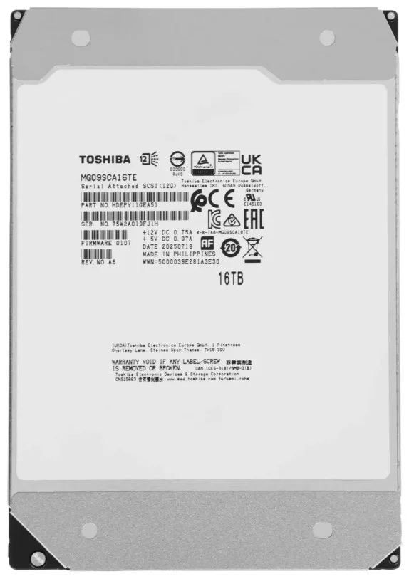 Жесткий диск HDD Toshiba MG09SCA16TE, 16 ТБ, 512 МБ, 7200 об/мин