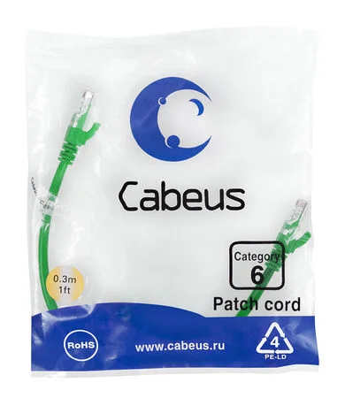 Патч-корд Cabeus PC-UTP-RJ45-Cat.6-0.3m-GN (8682c)