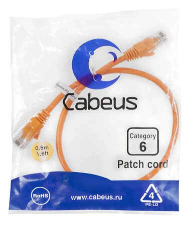 Патч-корд Cabeus PC-UTP-RJ45-Cat.6-0.5m-OR (8697c)