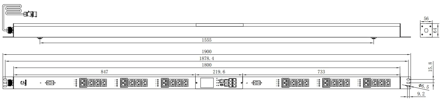 Cabeus SMART-PDU-32-1P-36C13-6C19-I309-CM (12601c) Вертикальный блок розеток 19" , до 16А