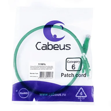 Патч-корд Cabeus PC-UTP-RJ45-Cat.6-0.3m-GN-LSZH (11167c)