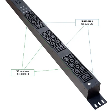Cabeus SMART-PDU-32-1P-36C13-6C19-I309-CM (12601c) Вертикальный блок розеток 19" до 16 А