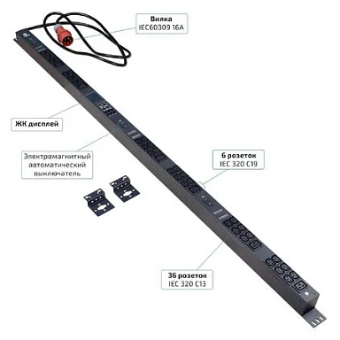 Cabeus SMART-PDU-16-3P-36C13-6C19-I309-M (12597c) Вертикальный блок розеток 19" , до 16А