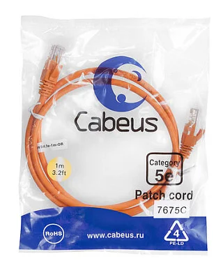 Патч-корд Cabeus PC-UTP-RJ45-Cat.5e-1m-OR-LSZH (9521c)
