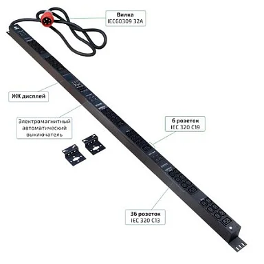 Cabeus SMART-PDU-32-3P-36C13-6C19-I309-CM (12604c) Вертикальный блок розеток 19" , до 16А