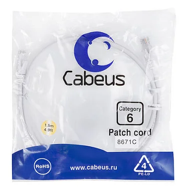 Патч-корд Cabeus PC-UTP-RJ45-Cat.6-1.5m-WH (8671c)
