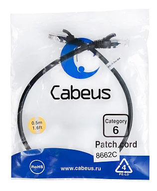 Патч-корд Cabeus PC-UTP-RJ45-Cat.6-0.5m-BK (8662c)