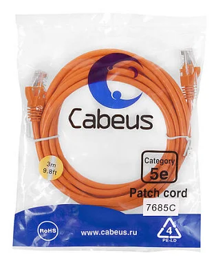 Патч-корд Cabeus PC-UTP-RJ45-Cat.5e-3m-OR-LSZH (9524c)