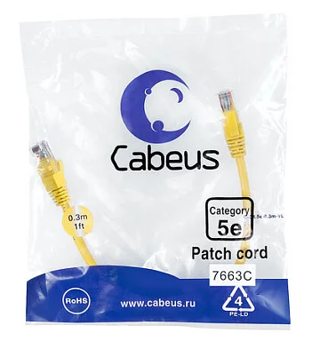 Патч-корд Cabeus PC-UTP-RJ45-Cat.5e-0.3m-YL-LSZH (9495c)
