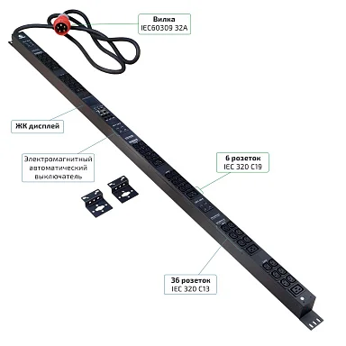 Cabeus SMART-PDU-32-3P-36C13-6C19-I309-CM (12604c) Вертикальный блок розеток 19" , до 16А